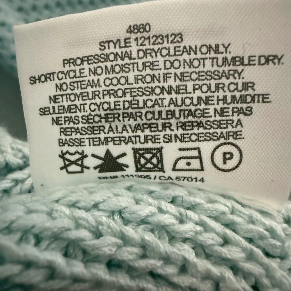 Tory Burch Crew Neck Waffle Knit Sweater Ice blue Raglan Sleeve Pullover Women M